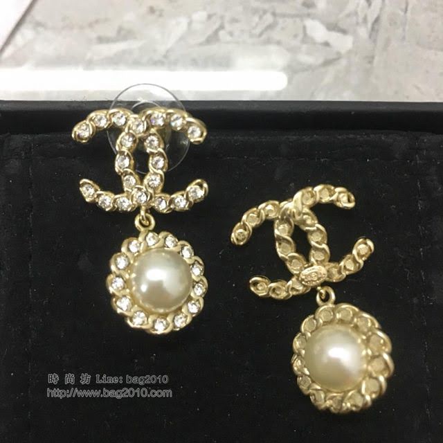 chanel耳環 專櫃最新款 經典耳環 鑲滿仿真鑽+小茶花吊珠  gzsc1428